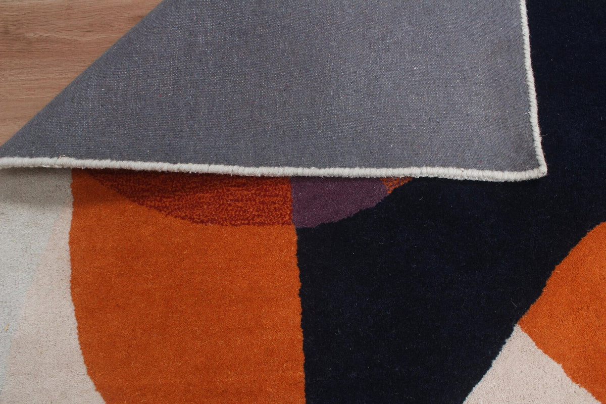 Burnt Orange & Blue Abstract Geometric Wool Hand-Tufted Rug – High-Traffic Modern Area Rug, Custom size rug
