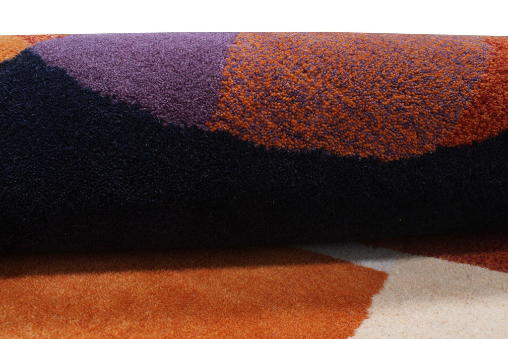 Burnt Orange & Blue Abstract Geometric Wool Hand-Tufted Rug – High-Traffic Modern Area Rug, Custom size rug