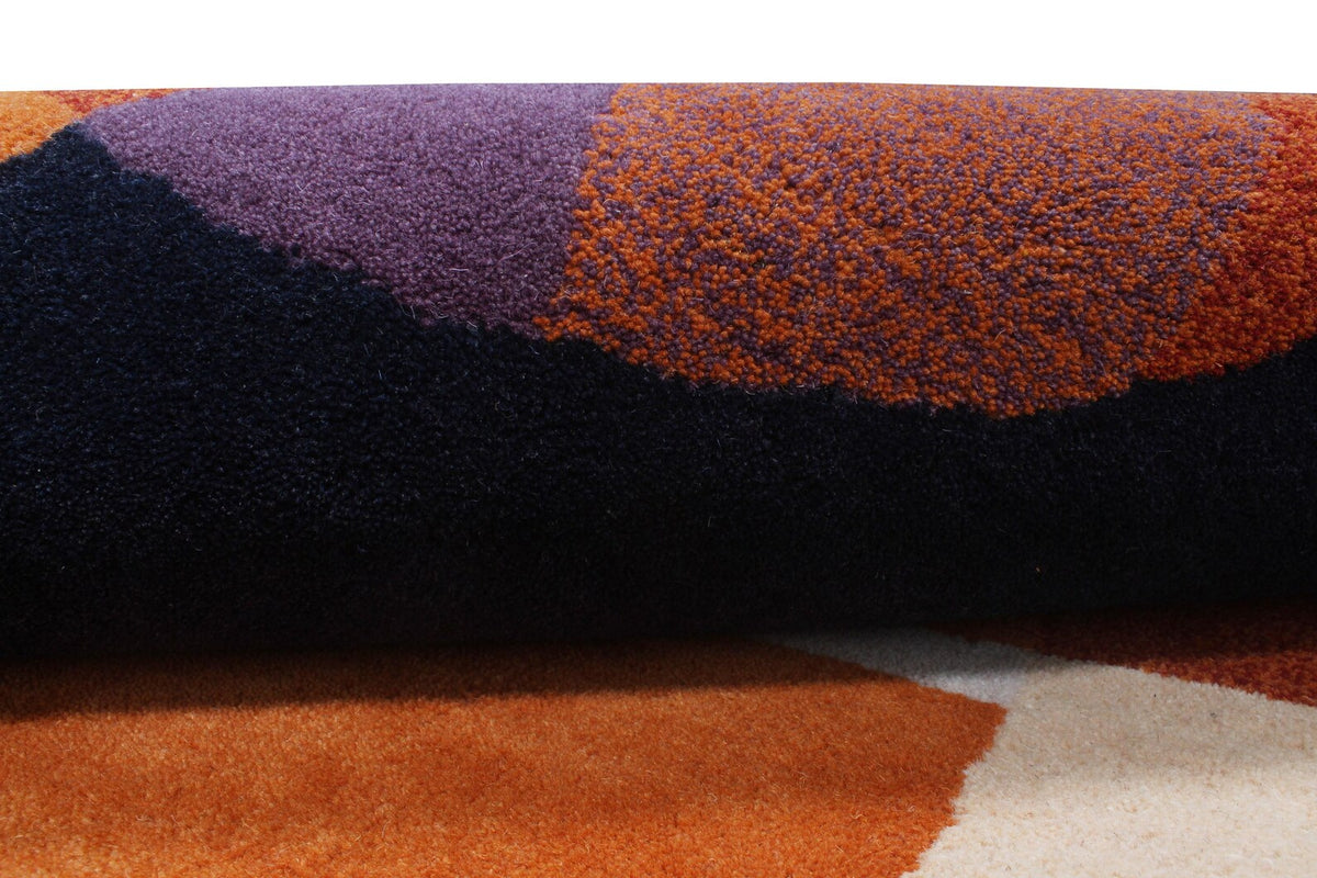 Burnt Orange & Blue Abstract Geometric Wool Hand-Tufted Rug – High-Traffic Modern Area Rug, Custom size rug