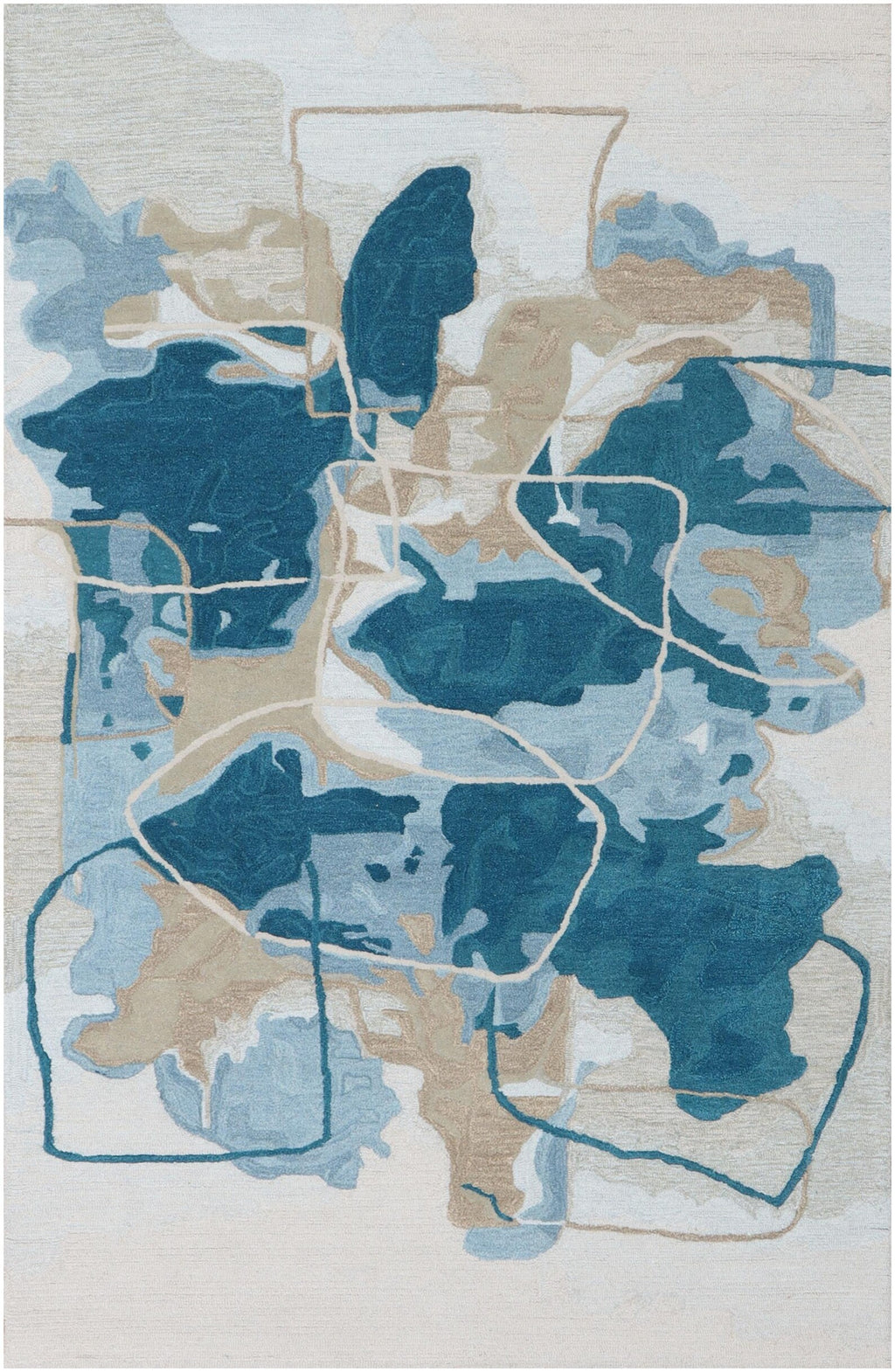 Modern Abstract Wool Hand Tufted Rug – Contemporary Blue & Beige Custom Size Area Rug for Living Room & Bedroom
