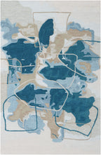 Modern Abstract Wool Hand Tufted Rug – Contemporary Blue & Beige Custom Size Area Rug for Living Room & Bedroom