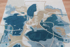 Modern Abstract Wool Hand Tufted Rug – Contemporary Blue & Beige Custom Size Area Rug for Living Room & Bedroom