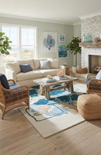 Modern Abstract Wool Hand Tufted Rug – Contemporary Blue & Beige Custom Size Area Rug for Living Room & Bedroom
