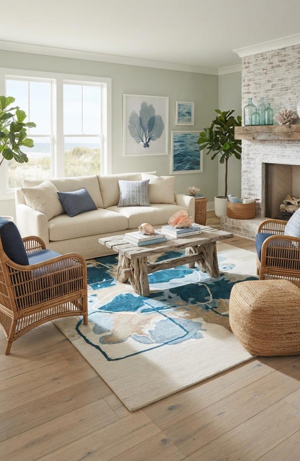 Modern Abstract Wool Hand Tufted Rug – Contemporary Blue & Beige Custom Size Area Rug for Living Room & Bedroom