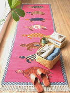 Hand-Knotted Wool Turtle Runner Rug – Custom Size Hot Pink Beach house Hallway Rug