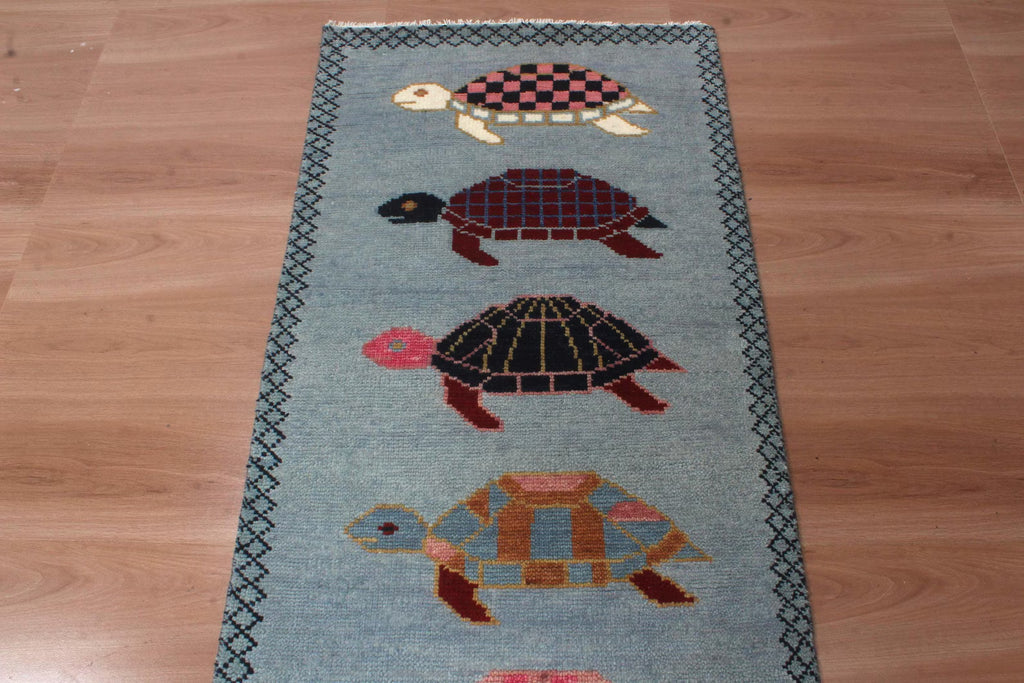 Hand-Knotted Wool Brown Light Blue Runner Rug | Custom Size Hallway & Entryway Runner | Artisan Crafted (Copy) (Copy)