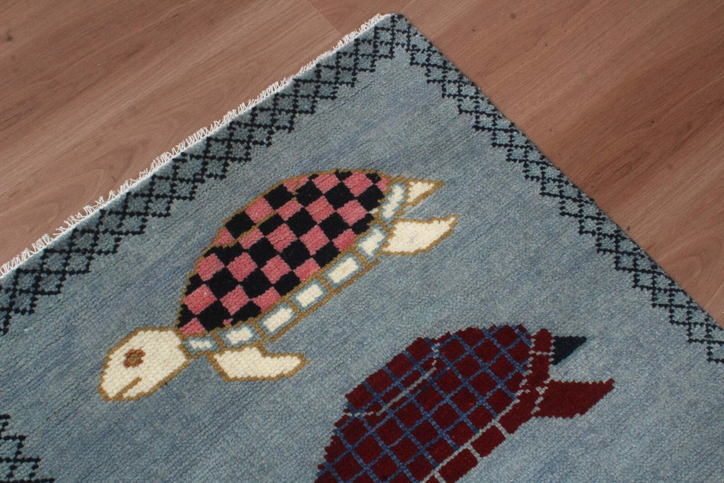 Hand-Knotted Wool Brown Light Blue Runner Rug | Custom Size Hallway & Entryway Runner | Artisan Crafted (Copy) (Copy)