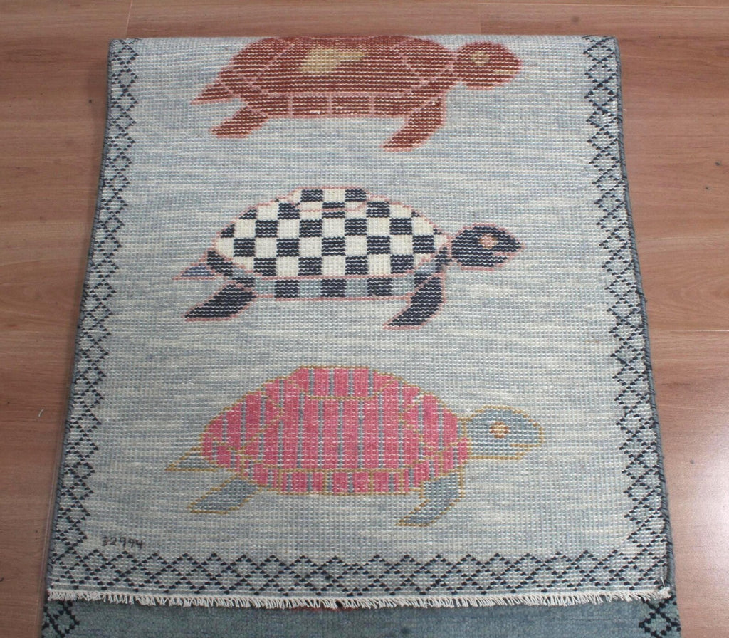 Hand-Knotted Wool Brown Light Blue Runner Rug | Custom Size Hallway & Entryway Runner | Artisan Crafted (Copy) (Copy)