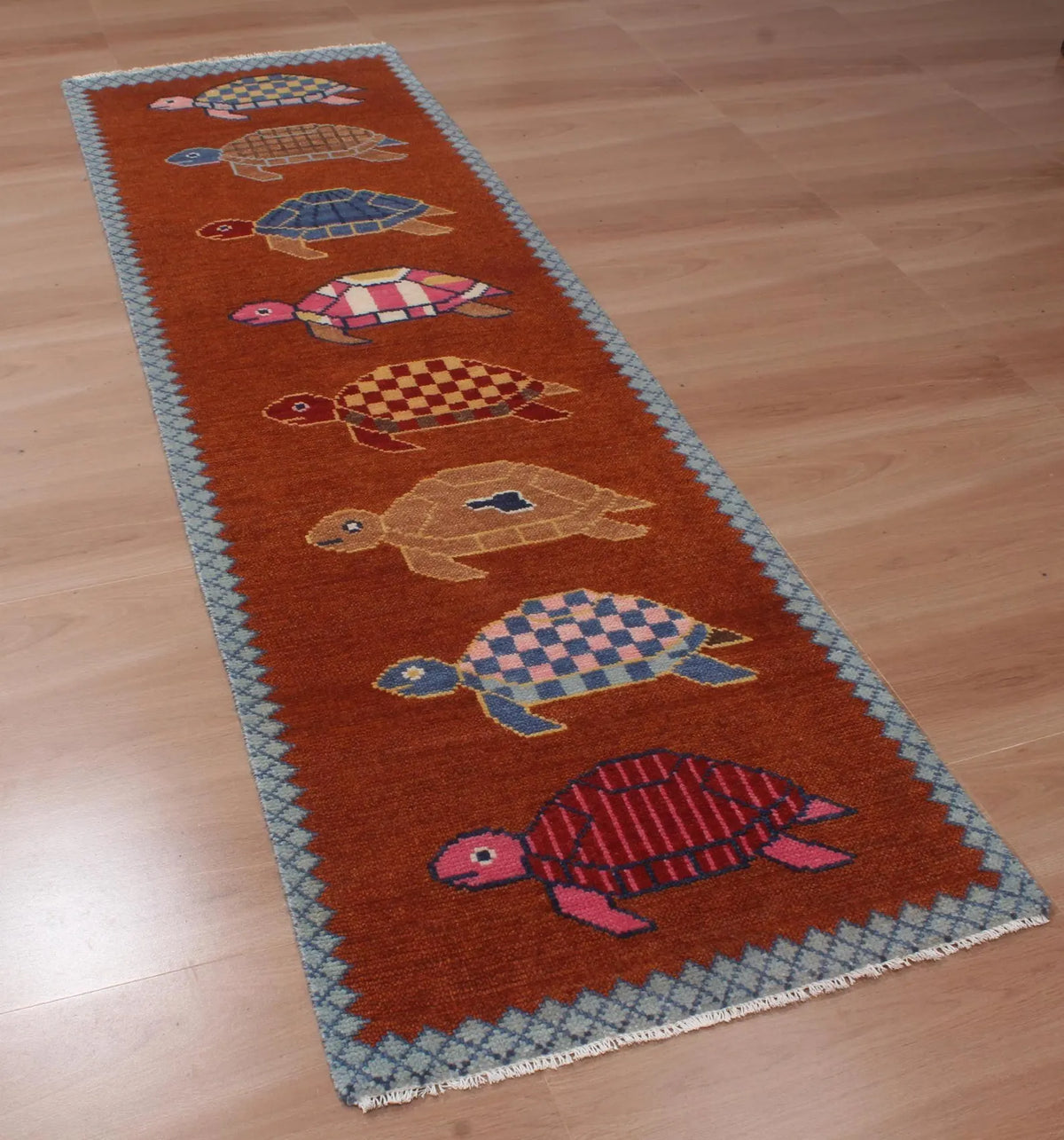 Hand-Knotted Wool Brown Turtle Runner Rug | Custom Size Hallway & Entryway Runner | Artisan Crafted (Copy)