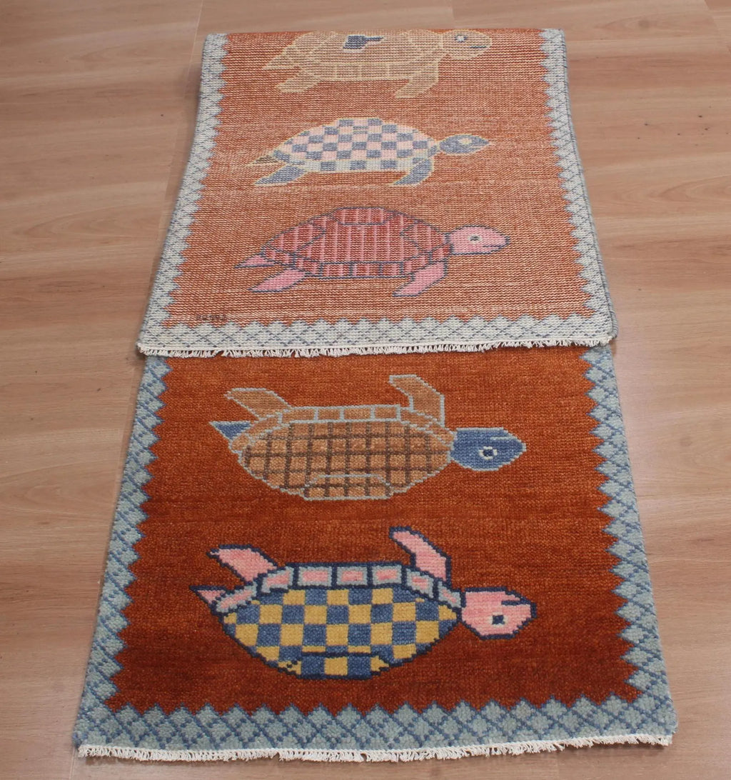 Hand-Knotted Wool Brown Turtle Runner Rug | Custom Size Hallway & Entryway Runner | Artisan Crafted (Copy)