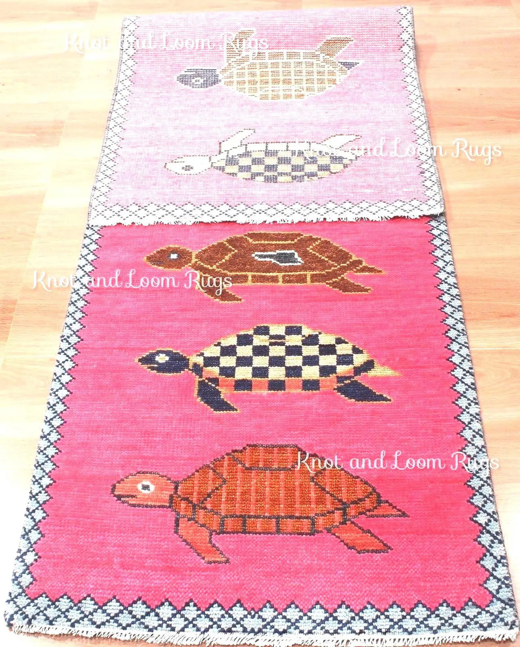 Hand-Knotted Wool Turtle Runner Rug – Custom Size Hot Pink Beach house Hallway Rug