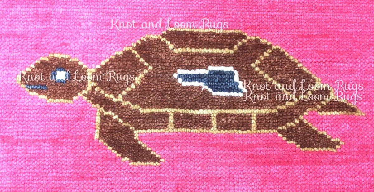 Hand-Knotted Wool Turtle Runner Rug – Custom Size Hot Pink Beach house Hallway Rug