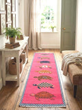 Hand-Knotted Wool Turtle Runner Rug – Custom Size Hot Pink Beach house Hallway Rug
