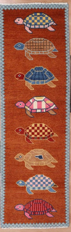 Hand-Knotted Wool Brown Turtle Runner Rug | Custom Size Hallway & Entryway Runner | Artisan Crafted (Copy)