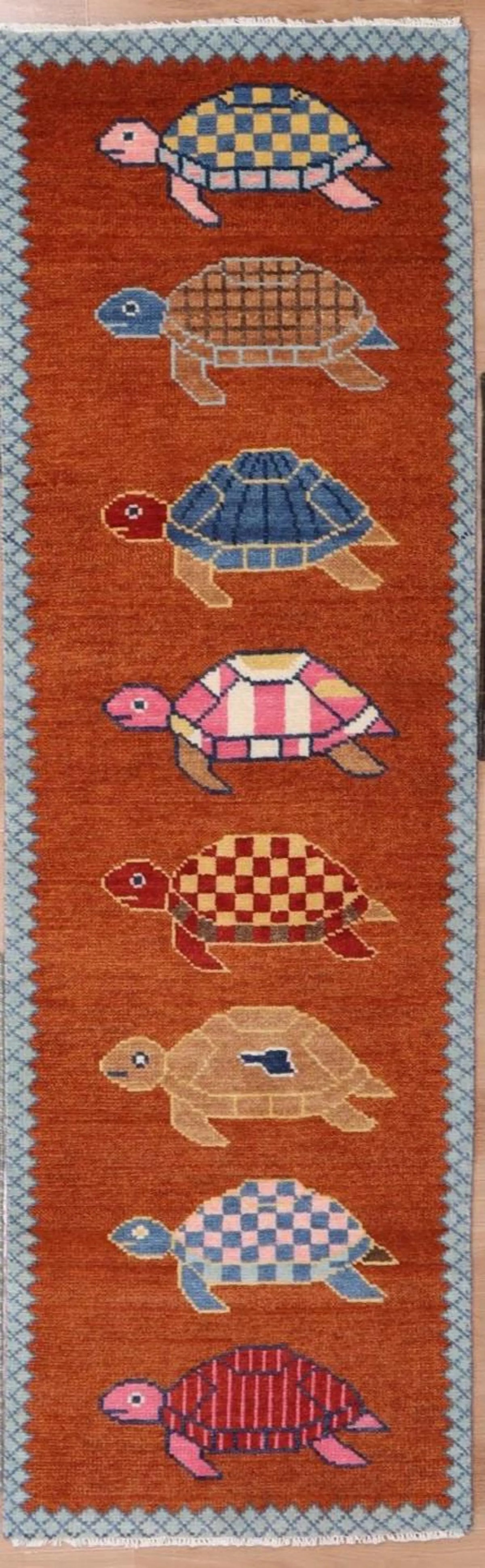 Hand-Knotted Wool Brown Turtle Runner Rug | Custom Size Hallway & Entryway Runner | Artisan Crafted (Copy)