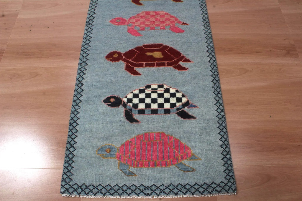 Hand-Knotted Wool Brown Light Blue Runner Rug | Custom Size Hallway & Entryway Runner | Artisan Crafted (Copy) (Copy)