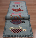 Hand-Knotted Wool Brown Light Blue Runner Rug | Custom Size Hallway & Entryway Runner | Artisan Crafted (Copy) (Copy)