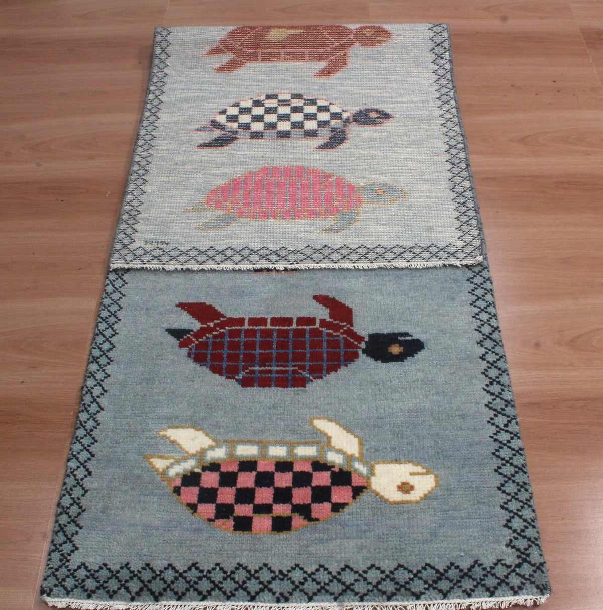 Hand-Knotted Wool Brown Light Blue Runner Rug | Custom Size Hallway & Entryway Runner | Artisan Crafted (Copy) (Copy)