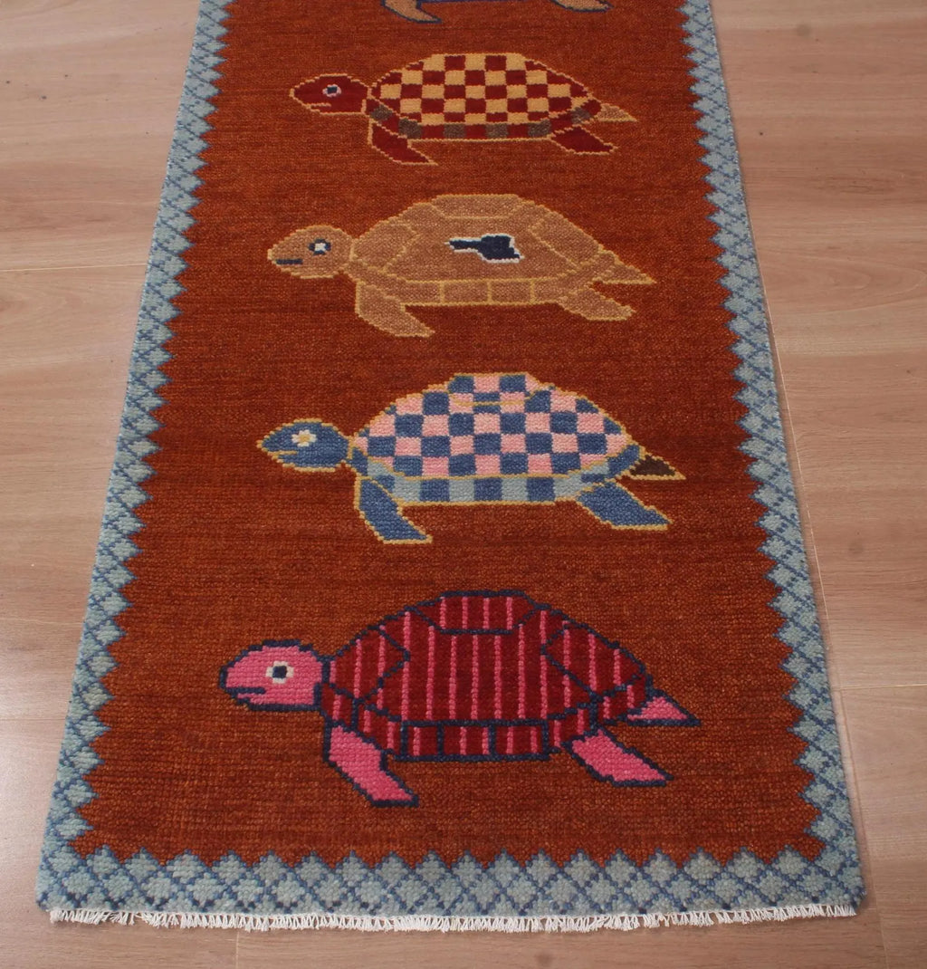 Hand-Knotted Wool Brown Turtle Runner Rug | Custom Size Hallway & Entryway Runner | Artisan Crafted (Copy)