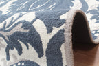 Blue Hand Tufted Wool Area Rug – Modern Botanical Floral Design in Indigo Blue and Ivory, Custom Size High Traffic Living Room Rug