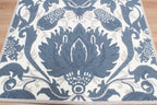 Blue Hand Tufted Wool Area Rug – Modern Botanical Floral Design in Indigo Blue and Ivory, Custom Size High Traffic Living Room Rug