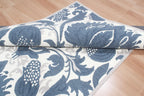 Blue Hand Tufted Wool Area Rug – Modern Botanical Floral Design in Indigo Blue and Ivory, Custom Size High Traffic Living Room Rug