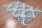 Hand-Tufted Botanical Floral Wool Area Rug | Custom Size High-Traffic Floor Covering, Blue white floral carpet