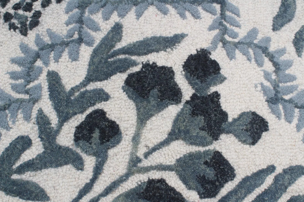 Hand-Tufted Botanical Floral Wool Area Rug | Custom Size High-Traffic Floor Covering, Blue white floral carpet