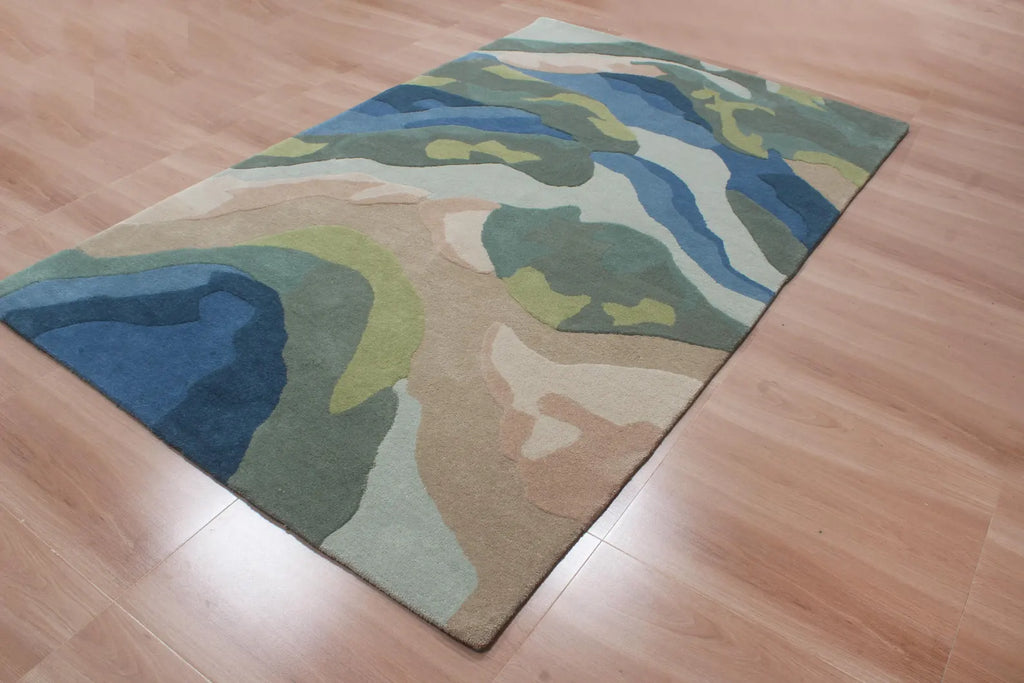 landscape Inspired Modern Abstract Wool Area Rug | Hand-Tufted High-Traffic Floor Covering | Custom Size carpet