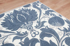 Blue Hand Tufted Wool Area Rug – Modern Botanical Floral Design in Indigo Blue and Ivory, Custom Size High Traffic Living Room Rug