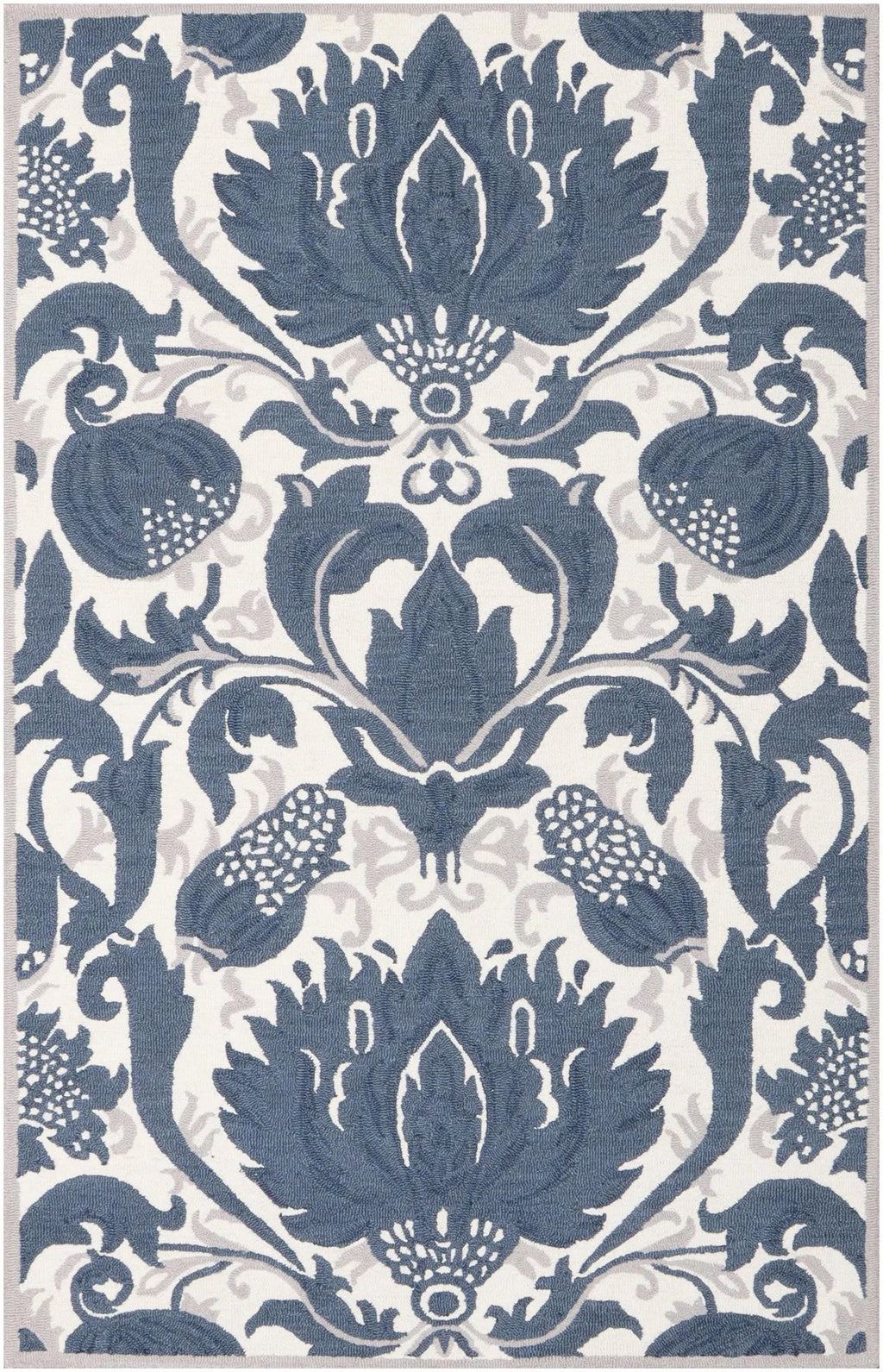 Blue Hand Tufted Wool Area Rug – Modern Botanical Floral Design in Indigo Blue and Ivory, Custom Size High Traffic Living Room Rug