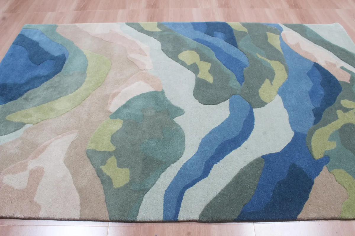 landscape Inspired Modern Abstract Wool Area Rug | Hand-Tufted High-Traffic Floor Covering | Custom Size carpet