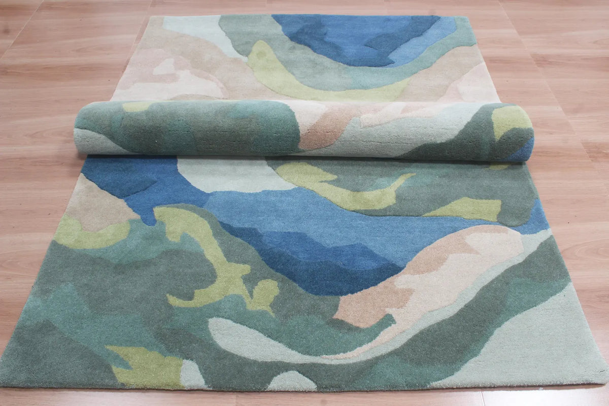 landscape Inspired Modern Abstract Wool Area Rug | Hand-Tufted High-Traffic Floor Covering | Custom Size carpet