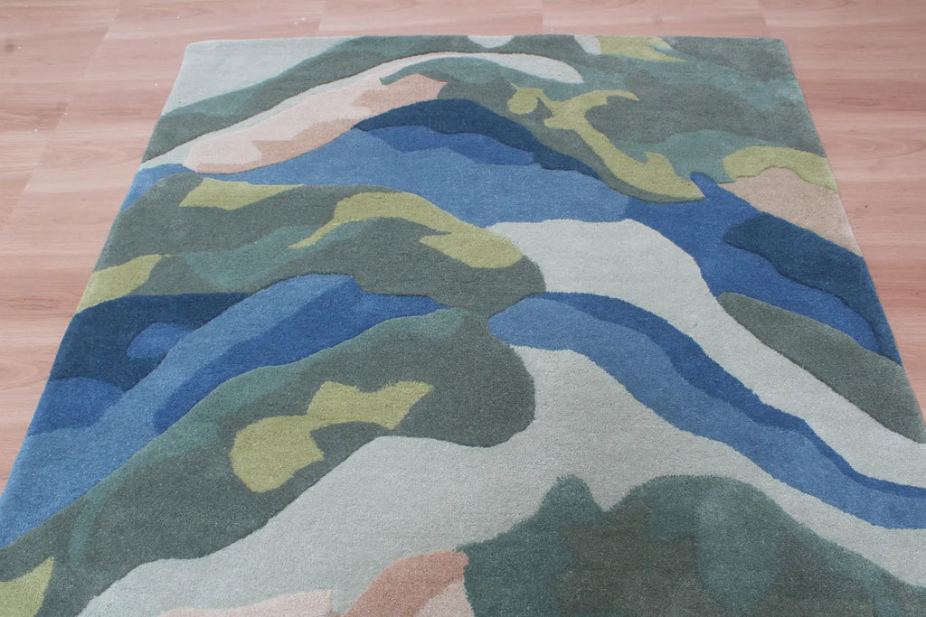 landscape Inspired Modern Abstract Wool Area Rug | Hand-Tufted High-Traffic Floor Covering | Custom Size carpet
