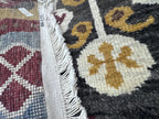 Hand-Knotted Wool Ikat Rug – 6x9 Modern Tribal Area Rug (Charcoal, Burgundy & Gold)