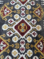 Hand-Knotted Wool Ikat Rug – 6x9 Modern Tribal Area Rug (Charcoal, Burgundy & Gold)