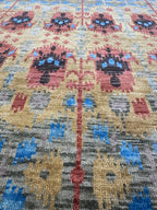 6x9 Hand-Knotted Wool Ikat Rug – Modern Oushak Style Medallion Area Rug