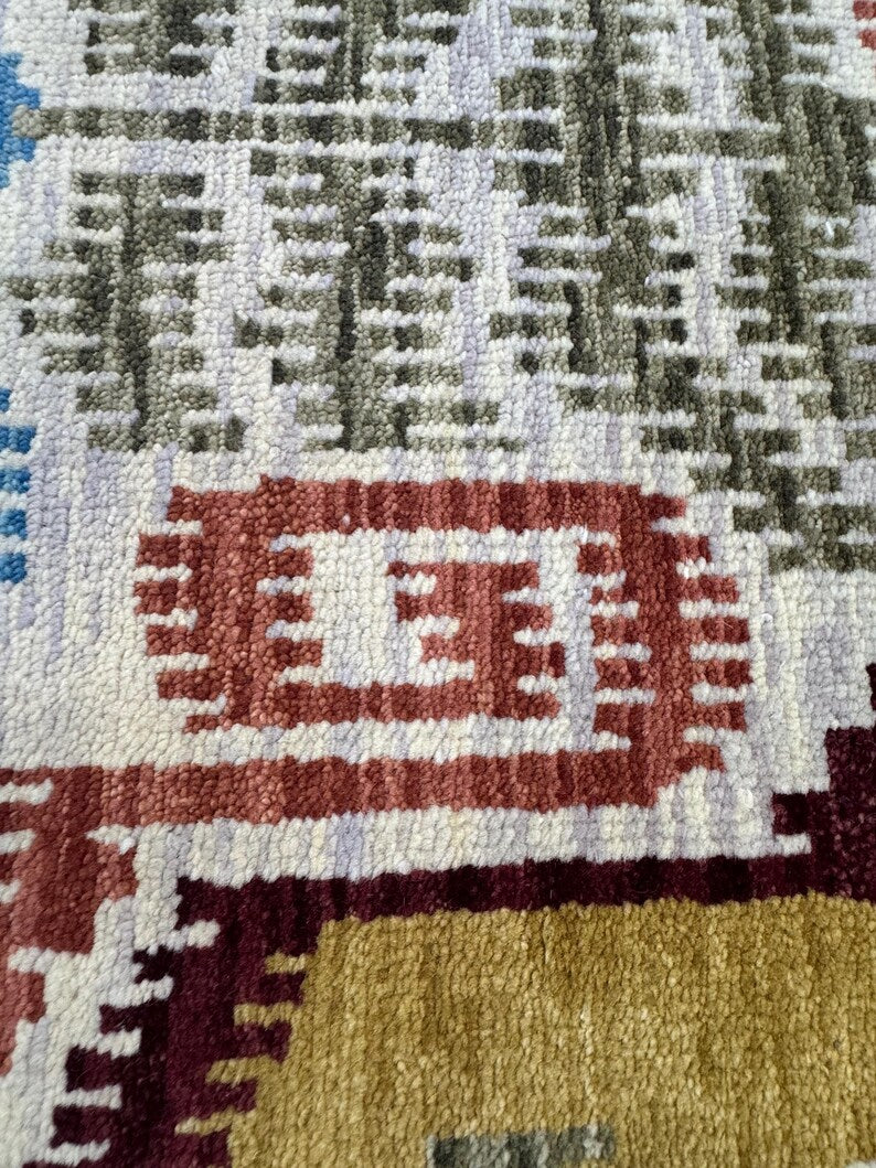 5X8 Vintage-Inspired Hand-Knotted Wool Ikat Rug | Earthy Terracotta & Mustard