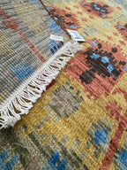 6x9 Hand-Knotted Wool Ikat Rug – Modern Oushak Style Medallion Area Rug