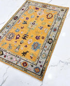 Gold & Amber Handmade Oushak Rug -Transitional Turkish Design