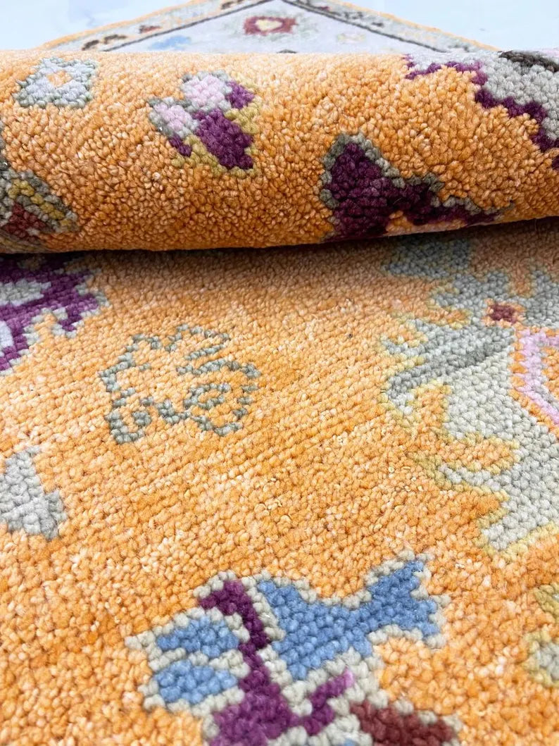 Gold & Amber Handmade Oushak Rug -Transitional Turkish Design