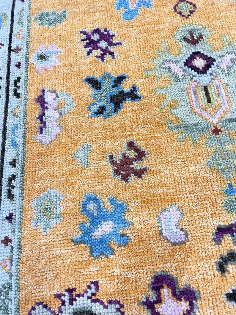 Gold & Amber Handmade Oushak Rug -Transitional Turkish Design