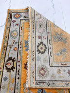 Gold & Amber Handmade Oushak Rug -Transitional Turkish Design