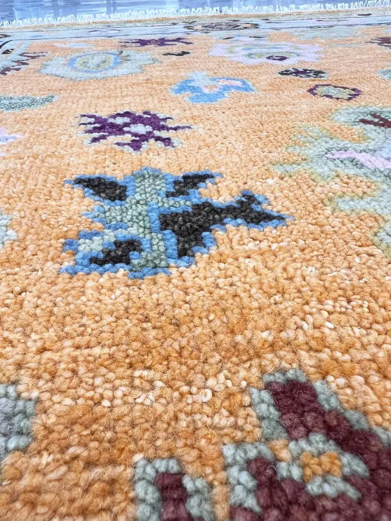 Gold & Amber Handmade Oushak Rug -Transitional Turkish Design
