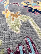 Hand-Knotted Oushak Wool Rug-Modern Charcoal & Vibrant Pastel Palette