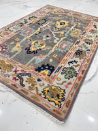 Hand-Knotted Oushak Wool Rug-Modern Charcoal & Vibrant Pastel Palette
