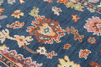 Hand-Knotted Oushak Wool Rug - Authentic Turkish Style Area Rug in Navy Blue