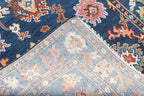 Hand-Knotted Oushak Wool Rug - Authentic Turkish Style Area Rug in Navy Blue