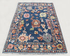 Hand-Knotted Oushak Wool Rug - Authentic Turkish Style Area Rug in Navy Blue