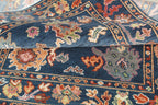 Hand-Knotted Oushak Wool Rug - Authentic Turkish Style Area Rug in Navy Blue